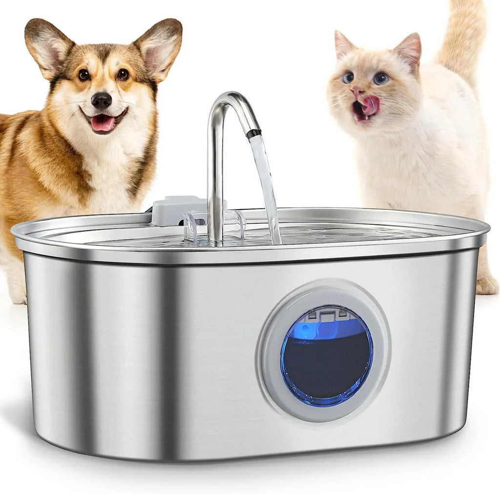 Stainless steel pet water fountain with dog and cat